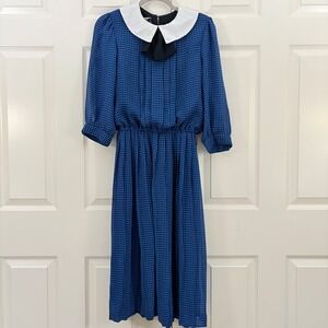 Sunshine Starshine Vintage 80s Blue Gingham Peter Pan Collar Dress Women Size 8